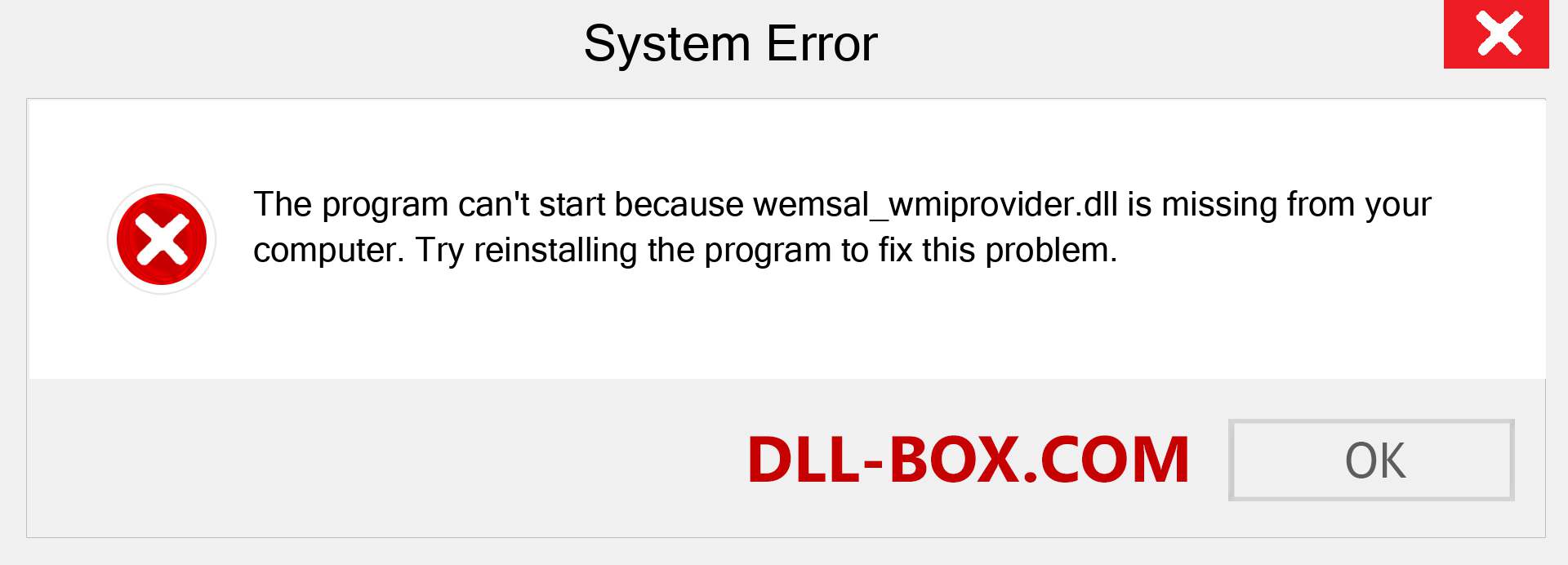  wemsal_wmiprovider.dll file is missing?. Download for Windows 7, 8, 10 - Fix  wemsal_wmiprovider dll Missing Error on Windows, photos, images